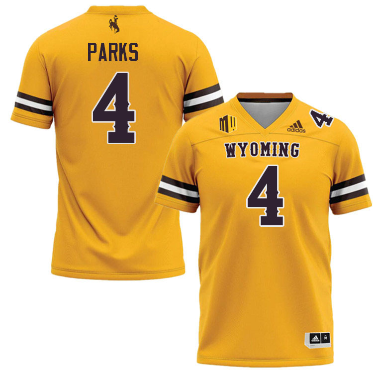 Wyoming Cowboys #4 Keany Parks College Football Jerseys Stitched-Gold